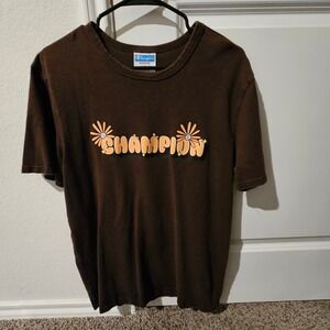 Champion T-Shirt Brown Medium Graphic Print Short Sleeve Casual Men's
